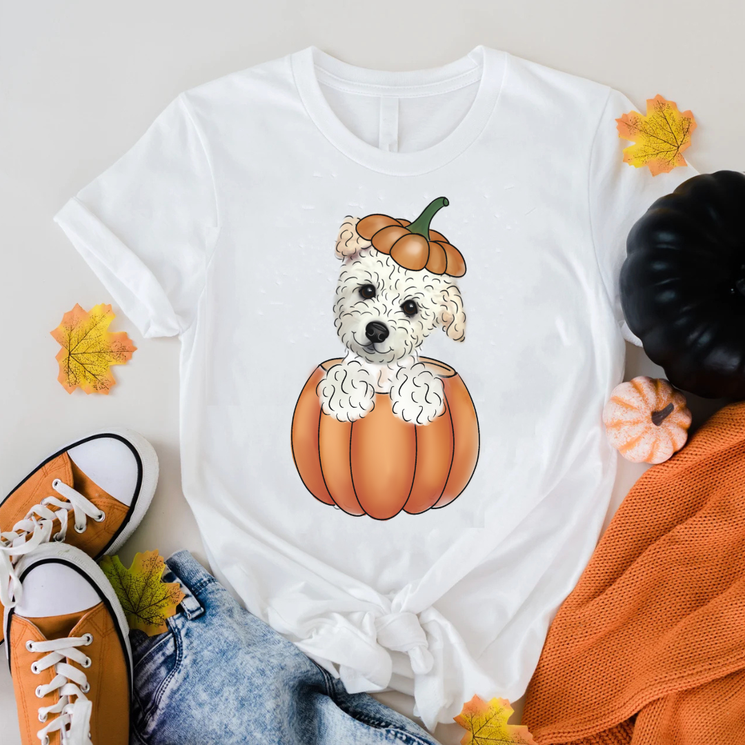Custom Dog Illustration T Shirt | Pumpkin